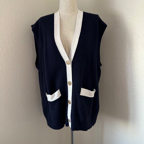 Sandro Wool Cashmere Cardigan Sleeveless Navy Blue Color Sz XL - Picture 2 of 9